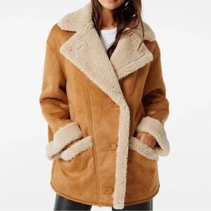 NWOT Boho Living Room Women’s Sheepskin Suede Leather Jacket Shearling Medium
